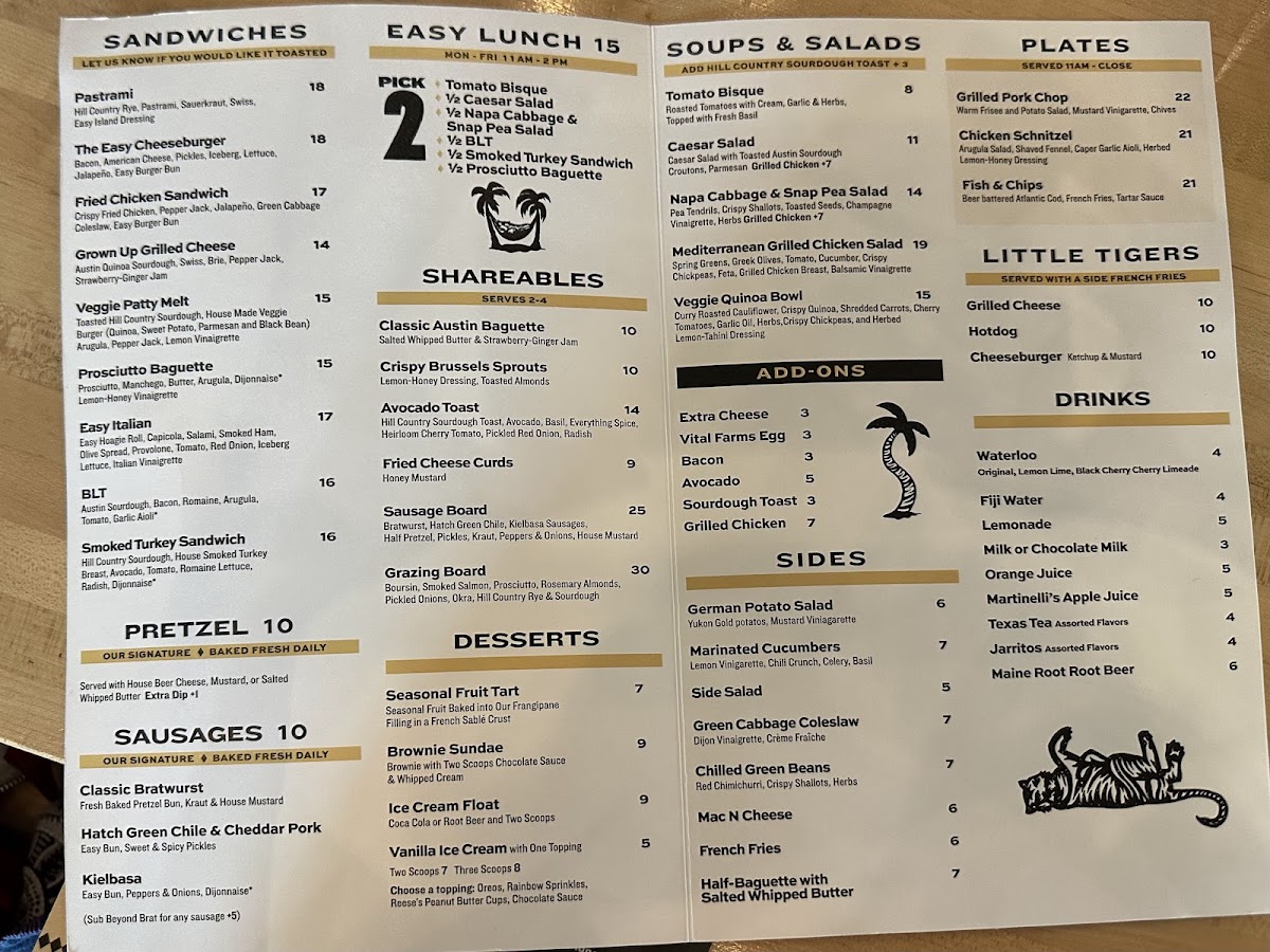 Easy Tiger - The Linc Menu - Image 1